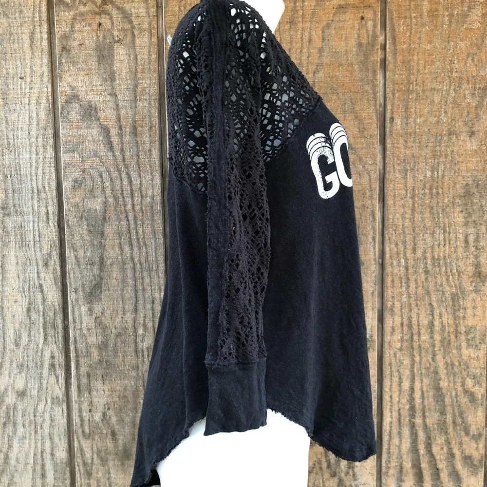 FREE People Gold State Black Crochet Shirt